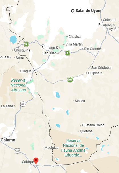 Mapa da Rota Atacama para Uyuni